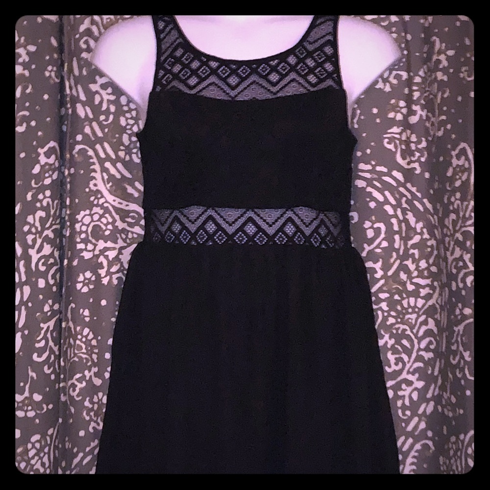 Lace mesh chiffon skater dress